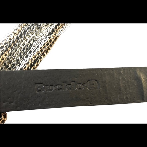 The Buckle Leather Chain Belt Black  Silver Hardware Size M/L Casual Fall - Picture 7 of 8